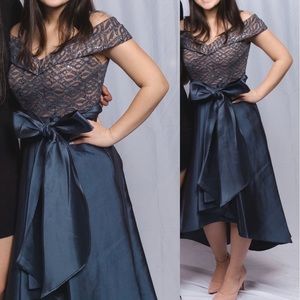 Off-Shoulder V-Neck High Low Dress